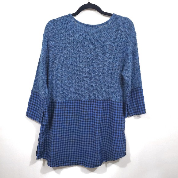 Cutloose Blue Plaid Mix Media Long Sleeve Knit Tunic Top Size S - Picture 11 of 12